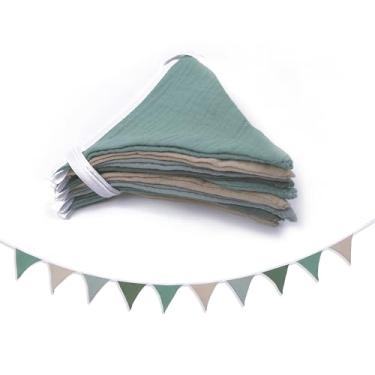 Imagem de Bandeiras de bandeira flâmula, galhardete de decoração de quarto de bebê e criança, para decoração de berçário, aniversário de bebê, boho, festa de chá de casamento (faixa rosa azul-verde)