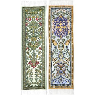 Imagem de Marcadores de página de carpete orientais – Tecido autêntico – Coleção bege – 2 desenhos de marcadores de livro lindos, elegantes, marcadores de livro de tecido! Melhores presentes e meias para homens, mulheres e professores!