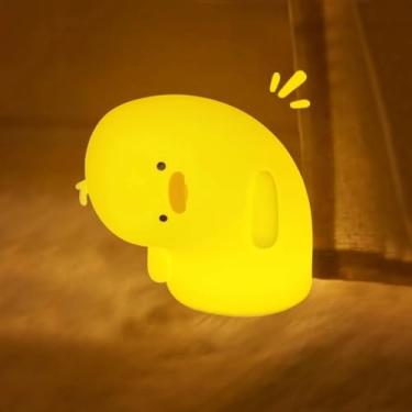 Imagem de Luminária Abajur Patinho De Silicone LED Noturno Infantil Usb Decoração De Mesa Com Sensor de Toque Luz Amarela 2W