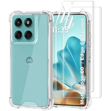 Imagem de USTIYA Kit Capa Película Protetora de Tela para Motorola MOTO Edge 60/60 Fusion Case Acrílico + TPU Rígido Capinha, Protetora de Vidro Cover Anti-Amarelo Traseira Carcasa