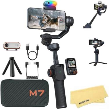 Imagem de hohem Estabilizador gimbal iSteady M7 para smartphone iPhone Android, gimbal de telefone com rastreamento de IA, luz de preenchimento, controle remoto removível de tela sensível ao toque de 1,4