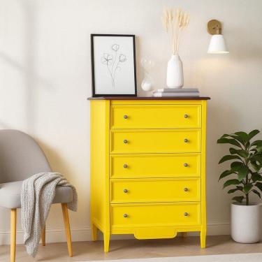 Imagem de Cômoda com 5 Gavetas 137,5x100cm Amsterdã Amarelo/Amêndoa