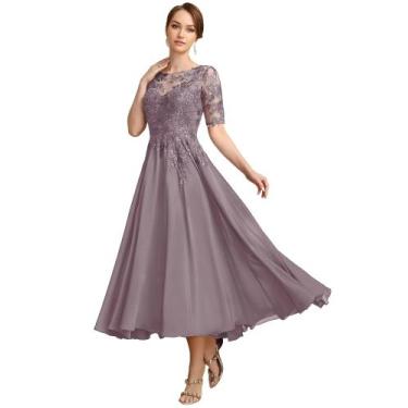 Imagem de Vestido para a mãe do noivo GATMAHE, lilás, aplique de renda, tamanho 