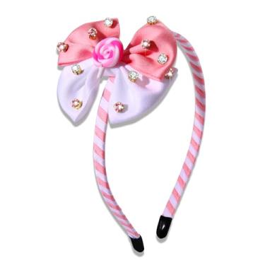 Imagem de YAHPERN Faixa de cabeça para mulheres, meninas, laço manchado, bengala doce, pirulito, Natal, Halloween, férias, acessórios, fantasia de Candyland, presentes de festa de aniversário (rosa branco)