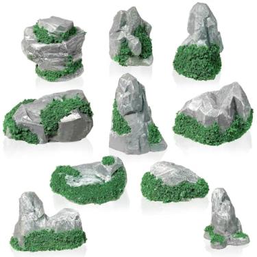 Imagem de Warmtree 10 peças de pedras de diorama pedra falsa estátua de pedra em miniatura para suprimentos de diorama micro trem paisagem ferroviária mesa de areia acessórios de jardim zen (verde)