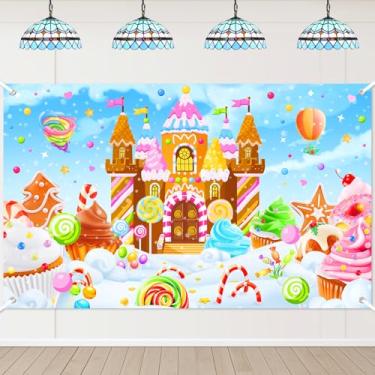 Imagem de Lecheme Sweet Candyland Pano de fundo pirulito sorvete castelo doce terra banner para crianças decorações de festa de aniversário férias sobremesa doces foto fundo