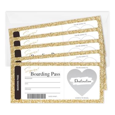 Imagem de ltazhyi Conjunto de 5 cartões surpresa de cartão de embarque, cartões de raspadinha de bilhete de viagem faça você mesmo, cartões de raspar e revelar de 9 x 20 cm, presente de bilhete de viagem