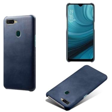 Imagem de Capa para OPPO A5S,Proteção contra quedas,Casca de volta de cor sólida simples,Design de couro de imitação de plástico-Blue