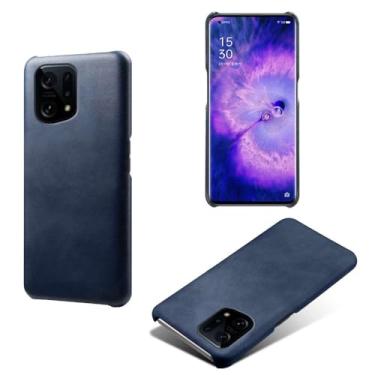 Imagem de Capa para OPPO Find X5,Proteção contra quedas,Casca de volta de cor sólida simples,Design de couro de imitação de plástico-Blue