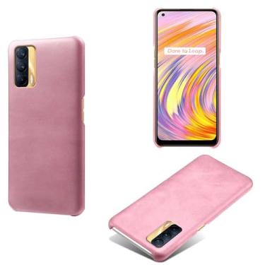 Imagem de Capa para OPPO Realme V15 5G,Proteção contra quedas,Casca de volta de cor sólida simples,Design de couro de imitação de plástico-Pink