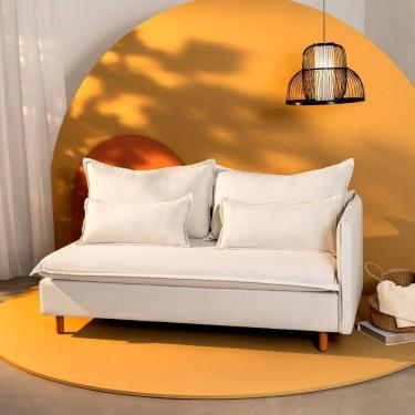 Imagem de Sofá Modular 2 Lugares Braço Lateral Com Pé Madeira Sôma CabeCasa MadeiraMadeira Linho Natural