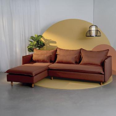 Imagem de Sofá Modular 3 Lugares com Chaise e Pé Madeira Sôma Cabecasa Madeiramadeira Mocha Mousse