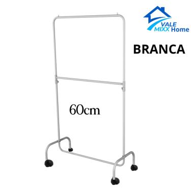 Imagem de Arara Desfile Dupla com Rodinhas 60cm Para Roupas Reforçada Altura Regulável