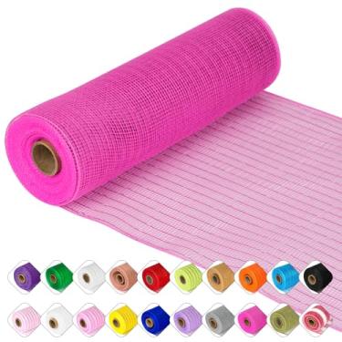 Imagem de Fita de malha Deco - 25,4 cm x 9,1 m cada rolo de fita metálica de malha para o Natal, guirlanda de Páscoa dos Namorados e decoração de casa (rosa escuro)