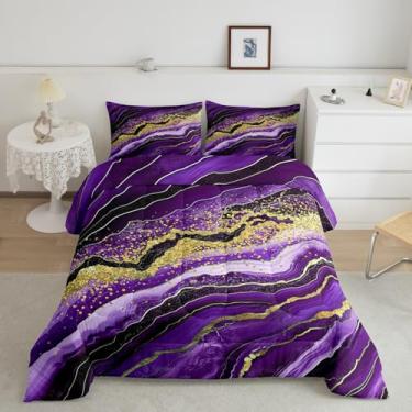 Imagem de Castle Fairy Conjunto de edredom de mármore dourado roxo, 2 peças, para decoração de quarto de crianças, meninas, meninos, mulheres, edredom acolchoado, luxuoso, macio, 1 fronha