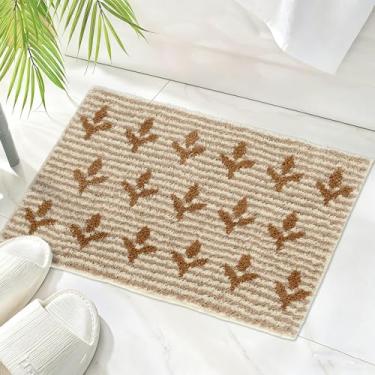 Imagem de Tapete de flores para banheiro antiderrapante, estampa vintage listrada de outono tapete de banho de microfibra absorvente macio lavável, tapetes de banheiro de fazenda, tapete de banho para pia de