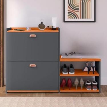 Imagem de Sapateira Banquinho 21 Pares Sapato Organizadora Prateleira Gaveta Basculante Hall De Entrada(MILANO Cinza/Cinamomo)