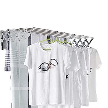 Imagem de Airer Acordeão montado na parede escorredor de aço inoxidável dobrável roupas de lavanderia casa dobrável economia de espaço prateleiras dobráveis armazenamento fácil, cavalo de roupa retrátil