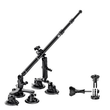 Imagem de Thlevel Suporte de carro com sucção para GoPro/Insta360/DJI | Bastão de selfie extensível de liga de alumínio com braço flexível com várias juntas | Kit de montagem de sucção forte e grande inclui