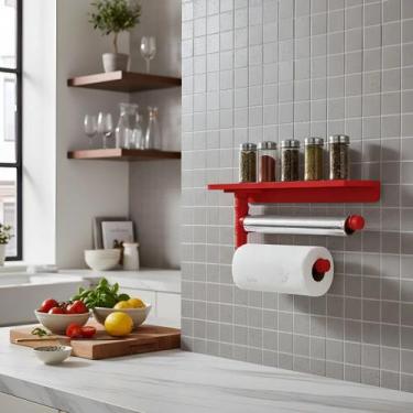 Imagem de Suporte de Parede Porta Papel Toalhas e Prateleira para Temperos Cozin