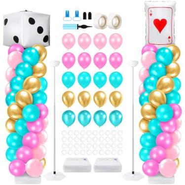 Imagem de Kit de suporte de coluna de balão Kasyat Wonderland Pink Teal Gold