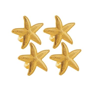Imagem de Cj 4 Anéis/Argolas de Zinco P/Guardanapos Estrela do Mar Dourado Wolff