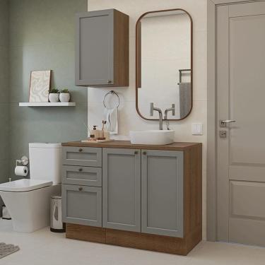 Imagem de Conjunto Gabinete para Banheiro 110cm 3 Gavetas 3 Portas Rustic/Cinza Vik Madesa 01