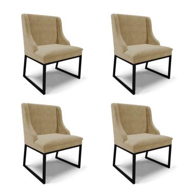 Imagem de Cadeira Sala de Jantar Industrial Preto Kit 4 Liz Suede Marrom R D03 - D'Rossi