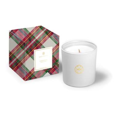 Imagem de Mary Square Vela de cera de soja perfumada de mirra fosca de 227 g jarra branca elegante | Caixa de presente xadrez de Natal | Decoração de casa de férias e presente | Mistura de soja de longa duração