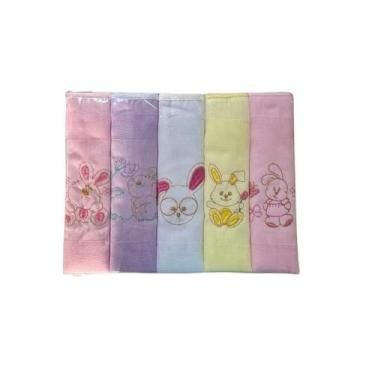 Imagem de Kit Fralda de Pano Bordada Menino e Menina Tecidos Duplo,com 5 Unidade