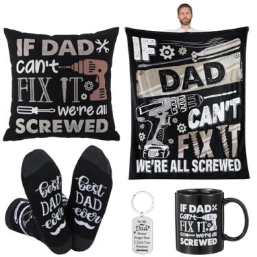 Imagem de Patelai 5 peças para pai, homens, presentes de Natal, pais, filhos, incluindo cobertor de papai, capa de almofada com bolso, copos de cerâmica, chaveiro, meias para pai, homens, aniversário