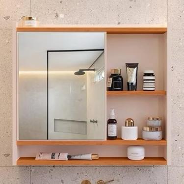 Imagem de Armário para Banheiro Com Espelho na Porta, Prateleiras e Design Funcional (Off/Cinamomo)