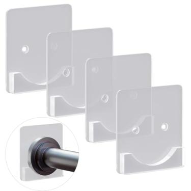Imagem de Lsnisni Pacote com 4 suportes adesivos para varão de cortina de chuveiro, suporte de haste de cortina de tensão, suporte de haste de cortina de broca ou suportes de haste de chuveiro adesivos para