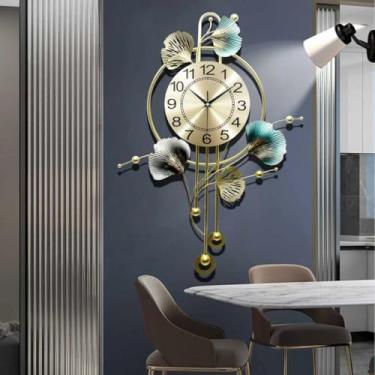 Imagem de Relógios de parede para decoração de sala de estar, relógio de parede de folha de ginkgo de metal 3D exclusivo, relógio de quartzo de parede silencioso moderno sem tique-taque para quarto, corredor