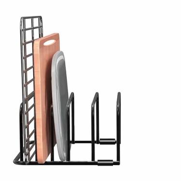 Imagem de Organizador de cozinha – Organizador de armário resistente com 5 compartimentos para tábuas de corte, assadeiras, assadeiras, folhas de biscoito com pés antiderrapantes, bancada ou armário interno