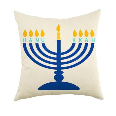 Imagem de Ogiselestyle Capa de almofada Hanukkah Menorah, 45,7 x 45,7 cm, Happy Hanukkah, capa de almofada para sofá