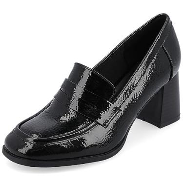 Imagem de Journee Collection Sapato feminino Tru Comfort Foam de largura média e larga estilo mocassim estilo salto empilhado, Patente/preto, 7