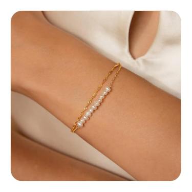 Imagem de Pulseiras de pérolas douradas para mulheres, modernas e delicadas em camadas, pérolas, miçangas, berloque, pulseiras, empilháveis, joias modernas, presentes, One Size, Metal, Sem Pedra Preciosa