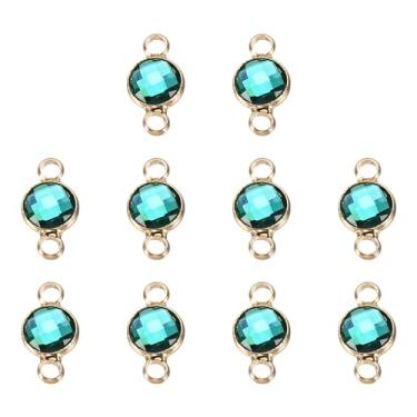 Imagem de Pedra do mês de nascimento, conector de 2 mm, orifício verde escuro 304, contas de cristal de aço inoxidável, elos de vidro, berloque banhado a prata redondo para pingente, tornozeleira, 10 peças