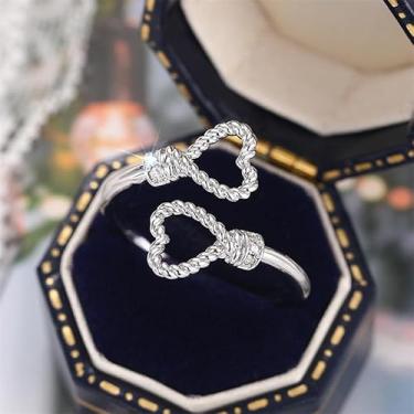 Imagem de 1 anel aberto de coração duplo adorável para mulheres requintados anéis de luxo leves femininos joias finas vida diária namoro decoração para festa de formatura, Cobre, Sem pedra preciosa