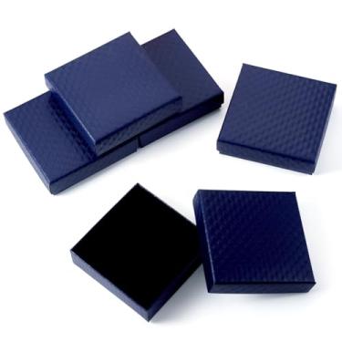 Imagem de Caixa de joias quadrada de papelão de 8 x 8 cm, 5 peças, caixa de presente de papel texturizado com esponja interna para pingentes, brincos, anéis, faça você mesmo, embalagem de armazenamento de joias