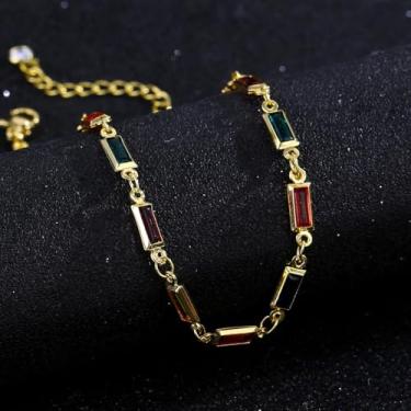 Imagem de Tornozeleiras femininas de ouro banhado a ouro 14 quilates com pingente de cristal