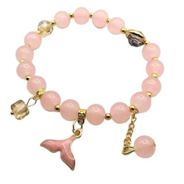 Imagem de Pulseira de cristal com pingente de cauda de sereia para mulheres, pulseira elástica ajustável com contas com pingentes de cristal cintilante, joia de praia temática de oceano presente para ela, One