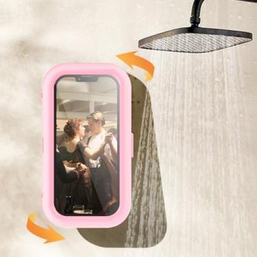 Imagem de Suporte universal de telefone para chuveiro, caixa de telefone à prova d'água e giratória para assistir a filmes no banheiro ou na cozinha (rosa)