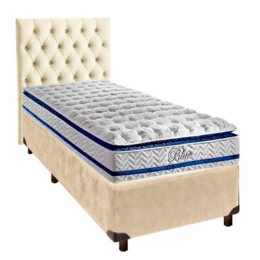 Imagem de Conjunto Cama Box Perola Solteiro + Colchão Molas Ensacadas Blue Paropas + Cabeceira