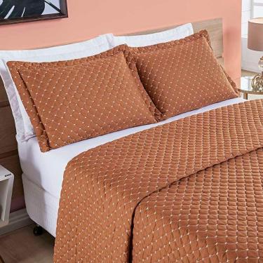 Imagem de Kit Cobre Leito Espanha Casal Queen 03 Peças Micropercal 200 Fios Matelado White Line - Terracota