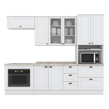 Imagem de Cozinha Completa Americana 5 Peças Com Balcão Forno De Embutir Branco E Tampo Calcare - Móveis Henn Branco