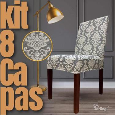 Imagem de Kit 8 Capas de Cadeira Linha Premium Imperial Romana - Cinza/Off White