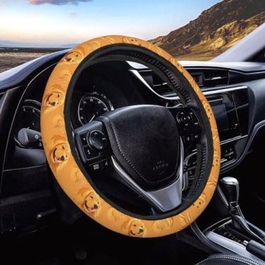 Imagem de Buyidec Golden Retriever Capa de volante com estampa de cachorro antiderrapante elasticidade acessórios de carro protetor de volante universal de 38 cm para carros, SUV, veículos e caminhões