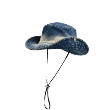 Imagem de Chapéu feminino primavera verão gradiente lavado escalada montanha caminhada chapéu de sol masculino protetor solar bonés pescador azul escuro 56-58 cm